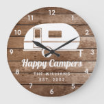 Happy Campers Rustic Wood Camping Large Clock at Zazzle