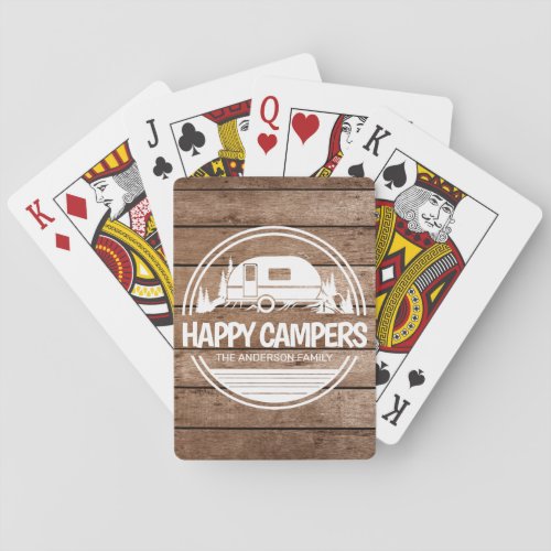 Happy Campers Rustic Wood Camping Playing Cards