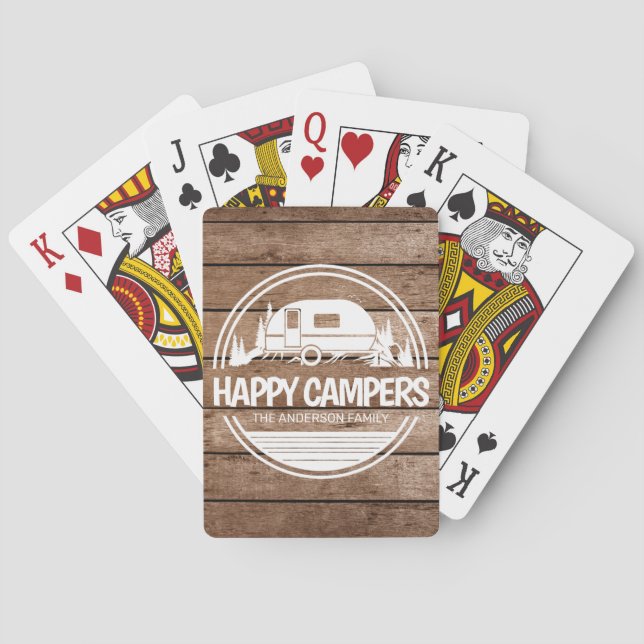 Happy Campers Rustic Wood Camping Poker Cards (Back)