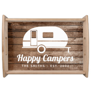 Happy Campers Rustic Wood Camping Serving Tray