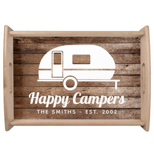 Happy Campers Rustic Wood Camping Serving Tray