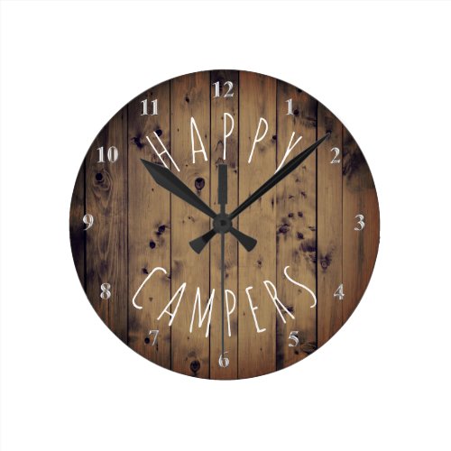 Happy Campers Rustic Wood | Retirement RV Camping Round Clock