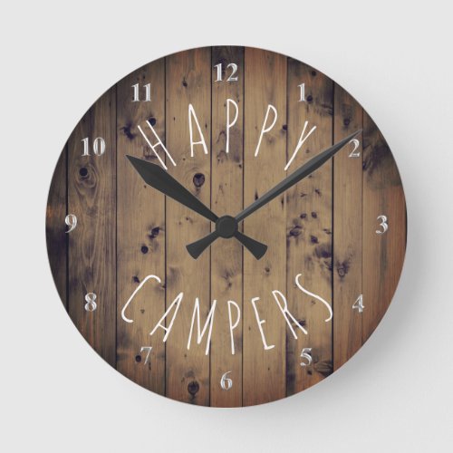 Happy Campers Rustic Wood  Retirement RV Camping Round Clock