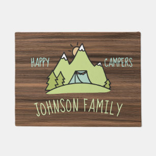 Happy campers rustic wood tent tree camping custom doormat