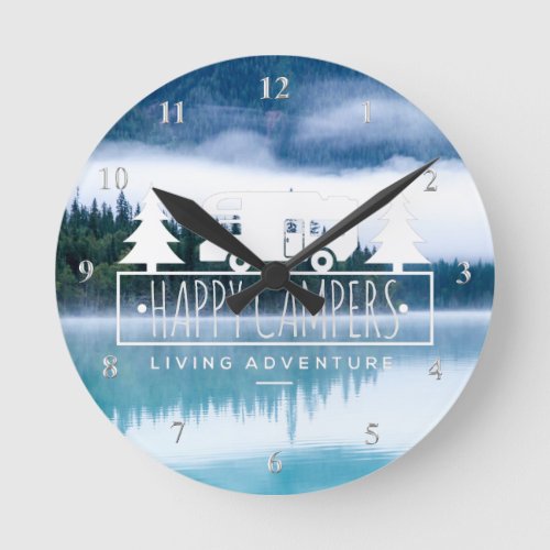 Happy Campers RV Camping  Lake House Pine Trees Round Clock