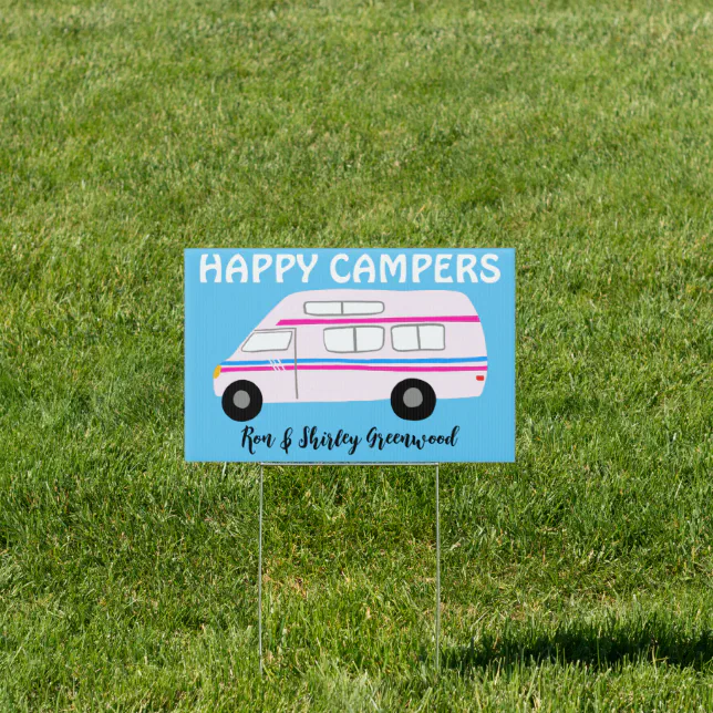 HAPPY CAMPERS RVing Cute CUSTOM Name Campsite Sign | Zazzle