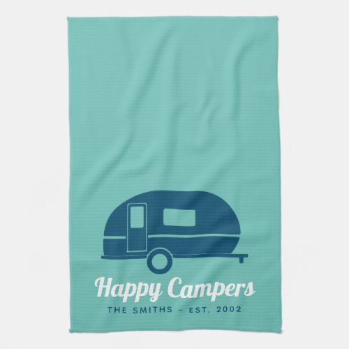 Happy Campers Teal Navy Camping Kitchen Towel