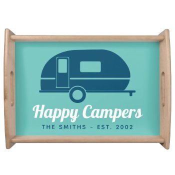 Happy Campers Teal Navy Camping Serving Tray by NotableNovelties at Zazzle