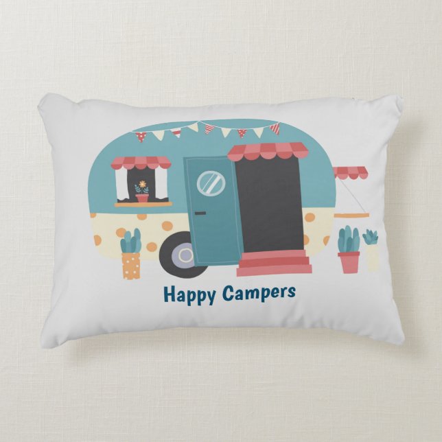 Happy Campers Trailer Accent Pillow (Front)