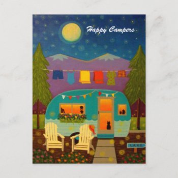 Happy Campers Trailer Background Postcard by paul68 at Zazzle