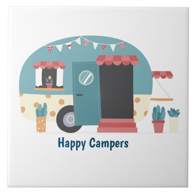 Happy Campers Trailer Ceramic Tile (Front)