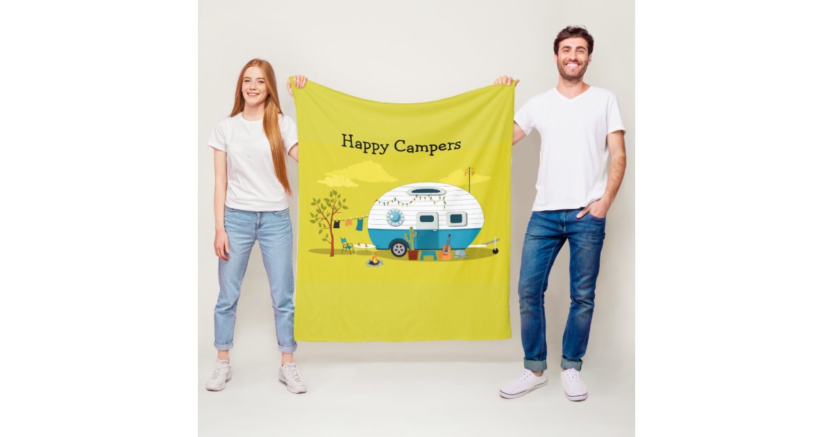 Happy Campers Trailer Fleece Blanket Zazzle
