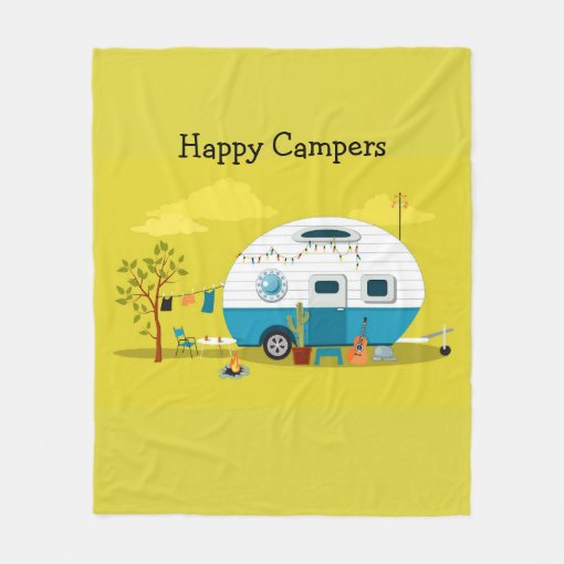 Happy Campers Trailer Fleece Blanket Zazzle
