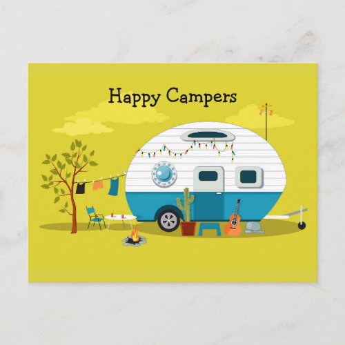 Happy Campers Trailer Postcard