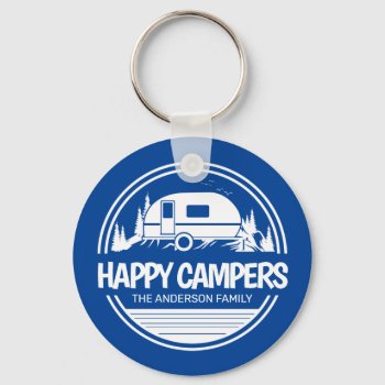 Happy Campers Vintage Camping Keychain by NotableNovelties at Zazzle