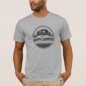 Happy Campers Vintage Silhouette Camping T-shirt by NotableNovelties at Zazzle