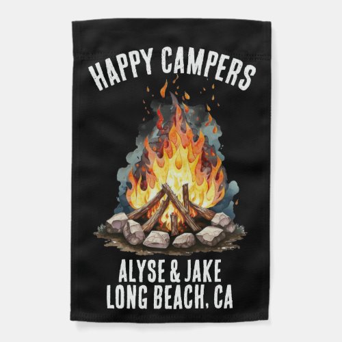 Happy Campers Watercolor Campfire Motorhome RV Garden Flag