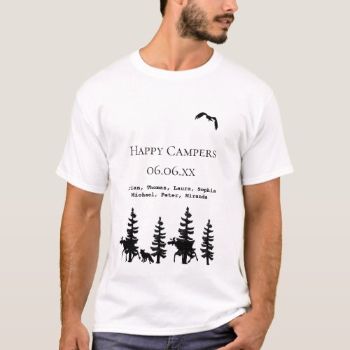 Happy campers wildlife silhouettes outdoors names T_Shirt