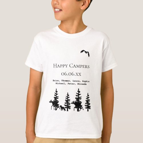 Happy campers wildlife silhouettes outdoors names T_Shirt