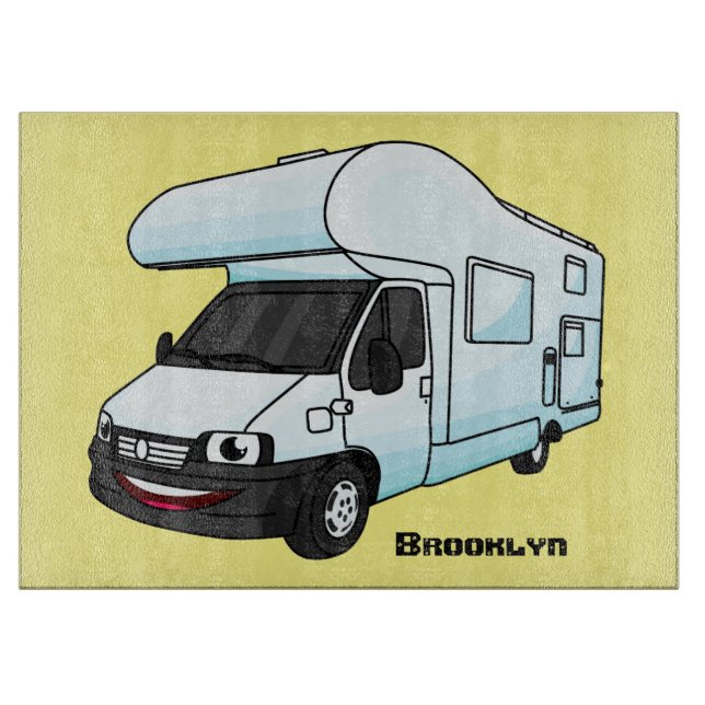 Happy campervan cartoon illustration cutting board (Front)