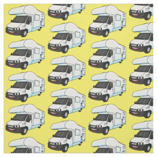Happy campervan cartoon illustration fabric