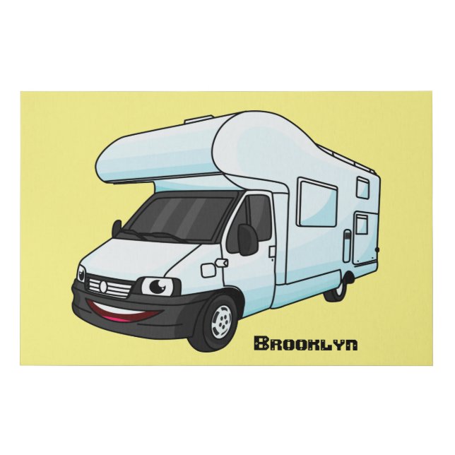 Happy campervan cartoon illustration  faux canvas print (Front)