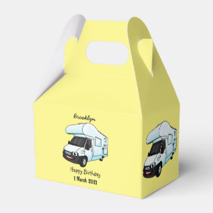 Happy campervan cartoon illustration favor boxes
