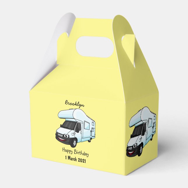 Happy campervan cartoon illustration favor boxes (Front Side)