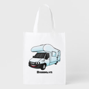 Happy campervan cartoon illustration grocery bag