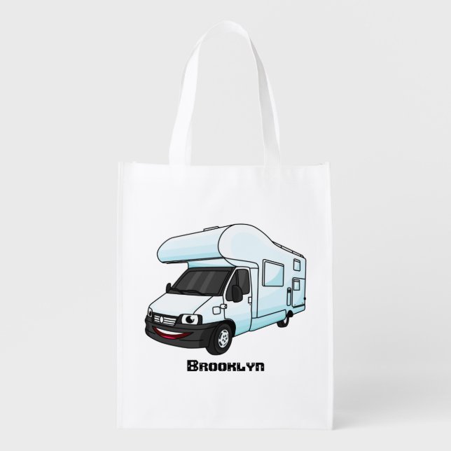 Happy campervan cartoon illustration grocery bag (Front)