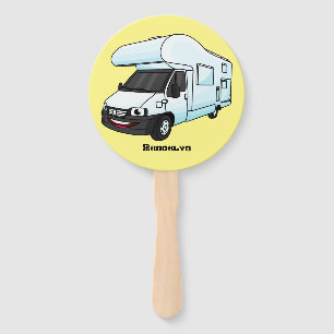 Happy campervan cartoon illustration hand fan