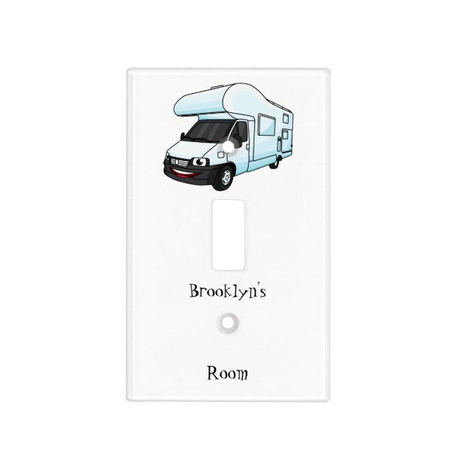 Happy campervan cartoon illustration light switch cover (Front)