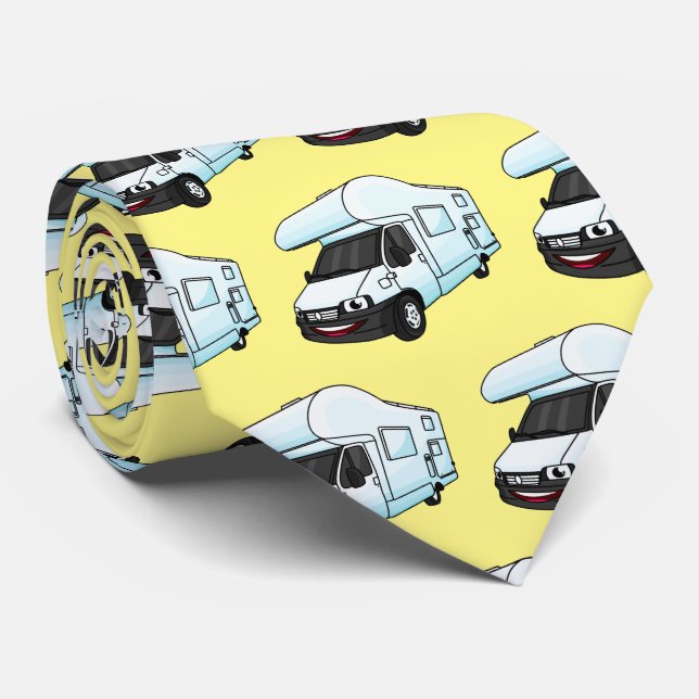 Happy campervan cartoon illustration neck tie (Rolled)