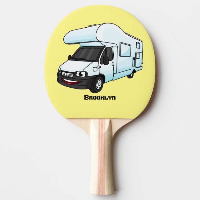 Happy campervan cartoon illustration ping pong paddle (Front)