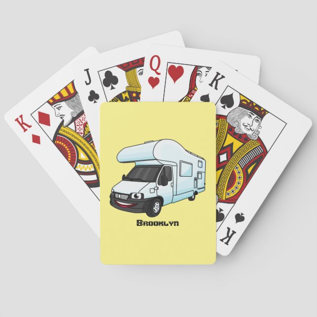 Happy campervan cartoon illustration poker cards (Back)