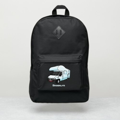 Happy campervan cartoon illustration port authority backpack