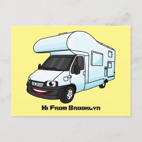 Happy campervan cartoon illustration postcard