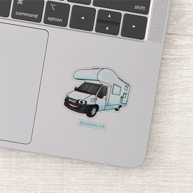 Happy campervan cartoon illustration sticker (Detail)