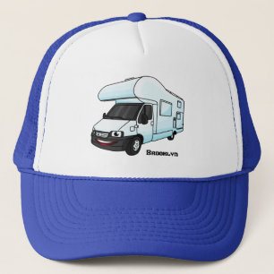 Happy campervan cartoon illustration trucker hat