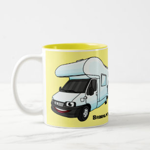Happy campervan cartoon illustration Two-Tone coffee mug