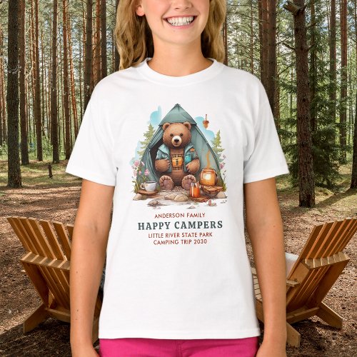 Happy Camping Bear Personalized Family Vacation T_Shirt