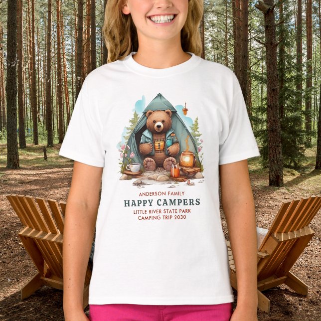 Happy Camping Bear Personalized Family Vacation T-Shirt (Creator Uploaded)