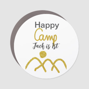 Happy camping camper one birthday kids golden sun car magnet