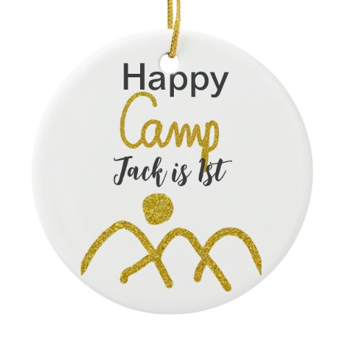 Happy camping camper one birthday kids golden sun ceramic ornament