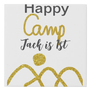 Happy camping camper one birthday kids golden sun faux canvas print
