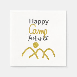 Happy camping camper one birthday kids golden sun napkins