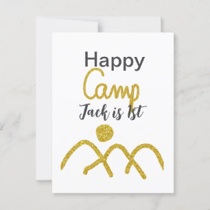 Happy camping camper one birthday kids golden sun postcard