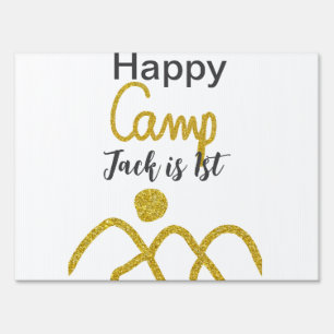 Happy camping camper one birthday kids golden sun sign