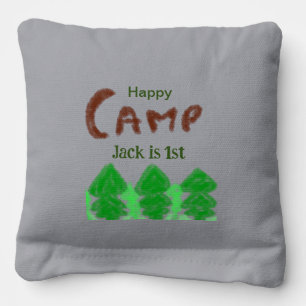 Happy camping camper one birthday kids trees wood cornhole bags