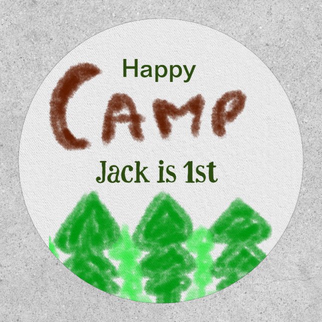 Happy camping camper one birthday kids trees wood patch (Front)